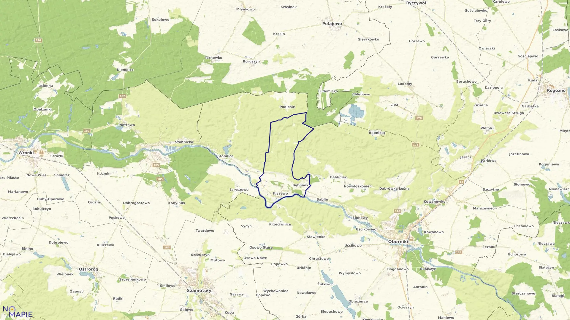 Mapa obrębu KISZEWO w gminie Oborniki