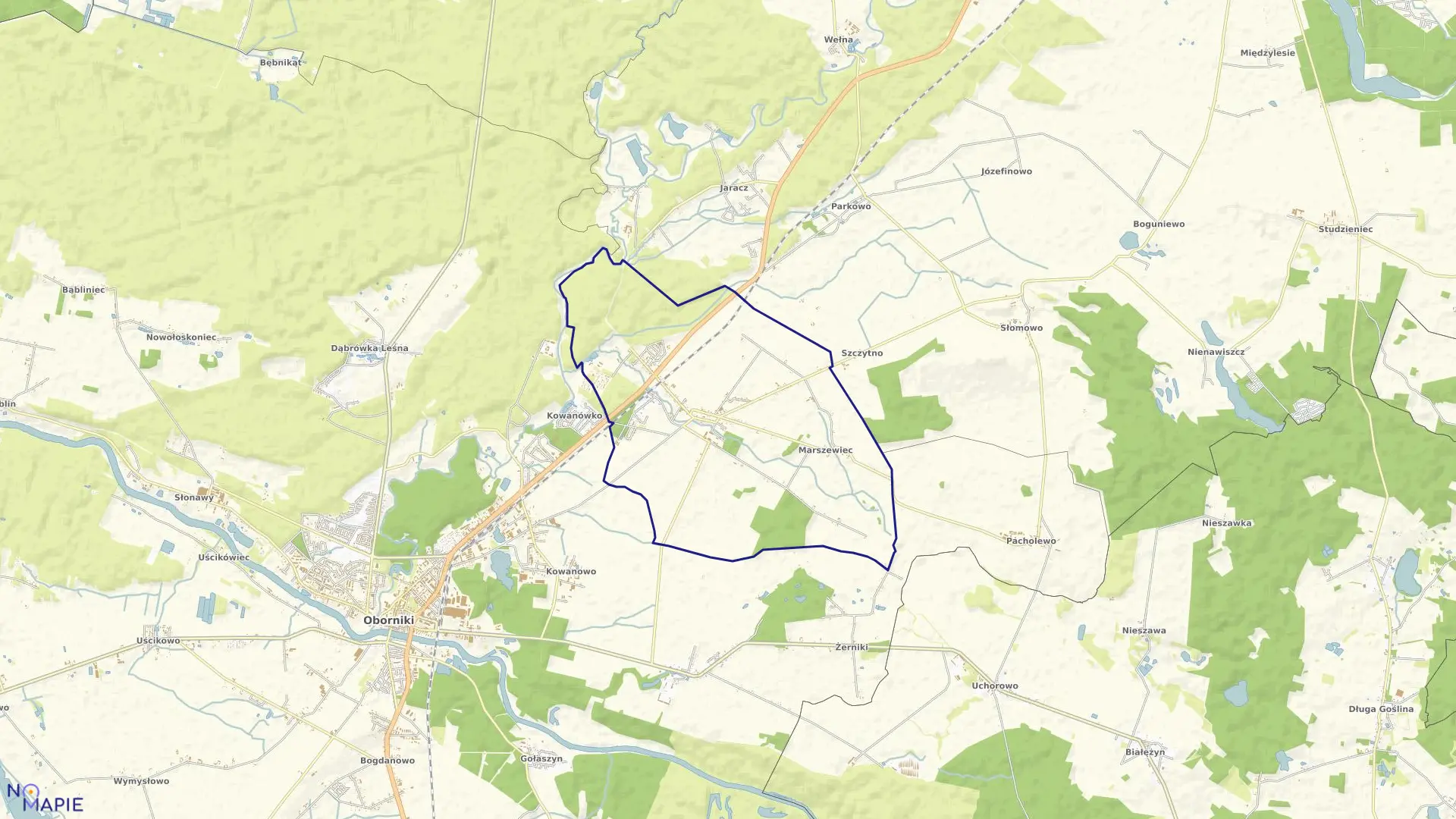 Mapa obrębu ROŻNOWO w gminie Oborniki